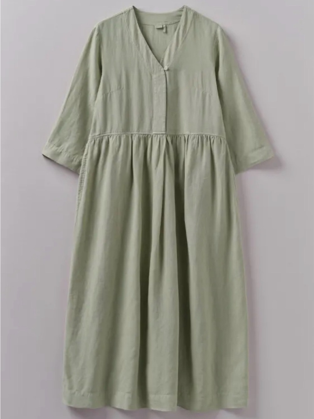 Toast Sage Green Linen Relaxed Buttoned Popover V-Neck Maxi Dress Boho Size XS